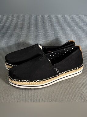 Bobs From Skechers Breeze Shoes Women’s Espadrille Slip On Canvas Black Size 6.5